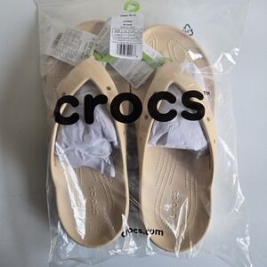 Crocs Classic Flip‎ Flops V2 Sandals Beige Shitake Men's 11/ Women's 13 New